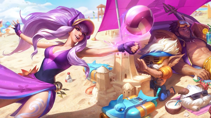 Star Guardian Syndra, Syndra, pool party, beach, Heimerdinger (League of Legends), Heimerdinger, Jarvan IV, Syndra (League of Legends), Riot Games