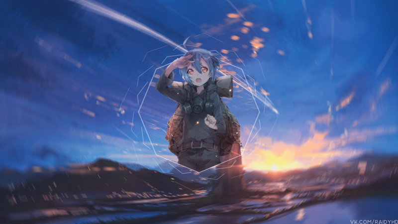 anime, anime girls, picture-in-picture, sky, sunset