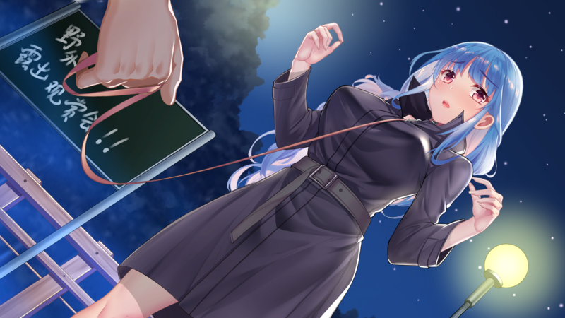 anime, blue hair, leash