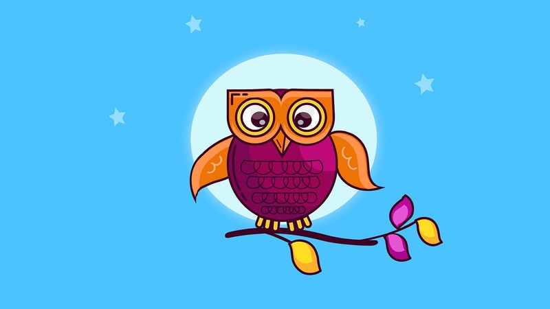 owl, branch, moon, stars, bird, art, 4k