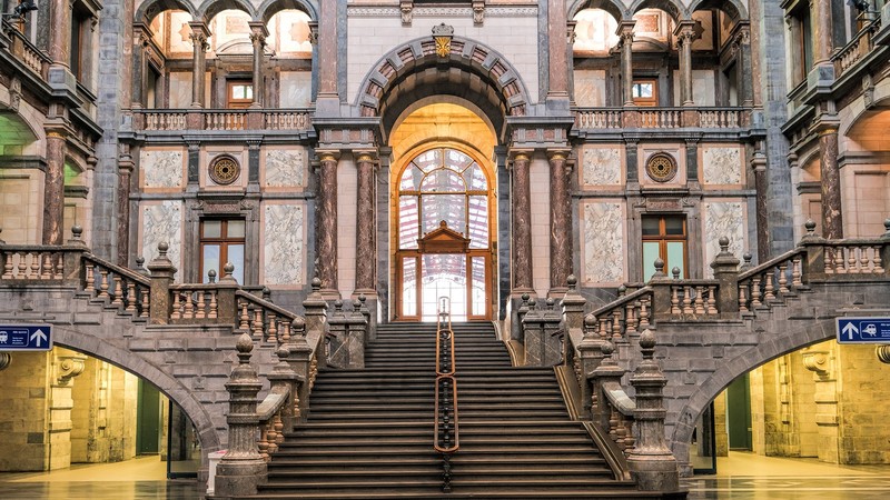 building, architecture, staircase, old building, Antwerp, train station, Belgium, arch