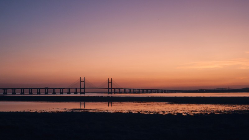 river, sunset, bridge, water