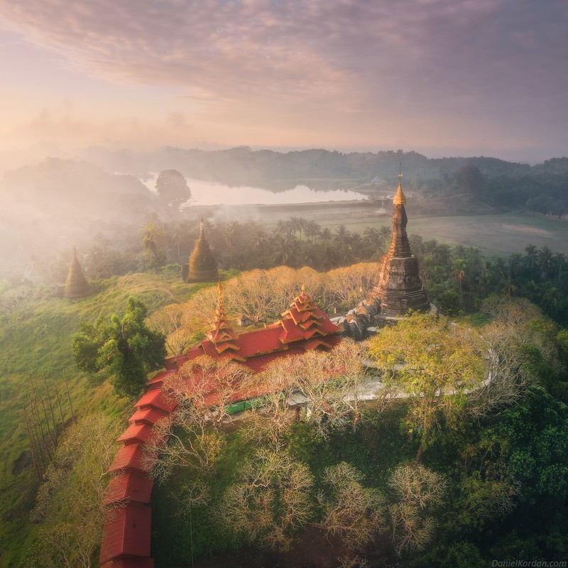 landscape, Myanmar, top view, mist, sky, trees, Daniel Kordan
