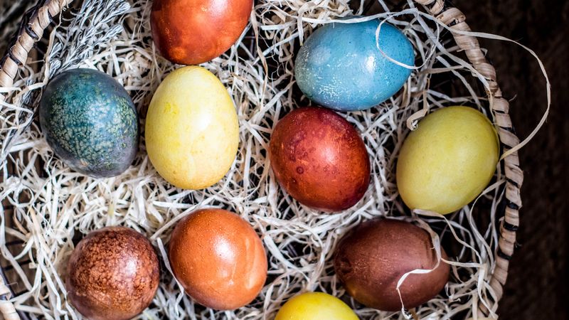 eggs, basket, easter, colored, colorful, holiday, 4k