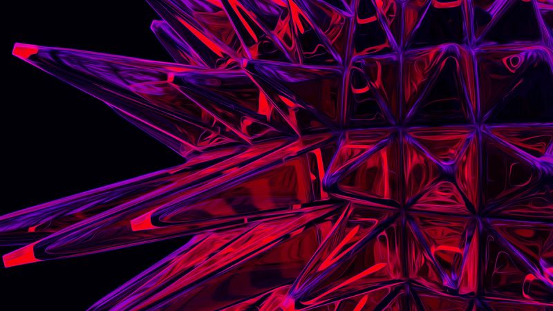 structure, crystal, spiny, sharp, red, purple, 4k