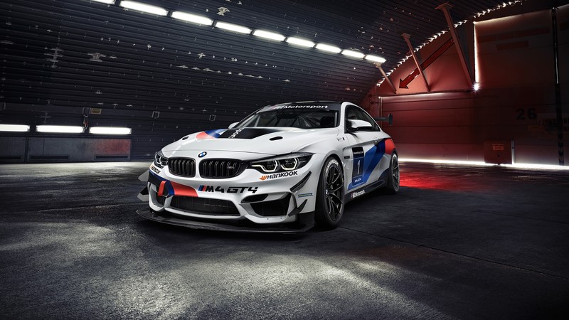 BMW M4 GT4, BMW, vehicle, car, MPerformance, hangar, low light, race cars