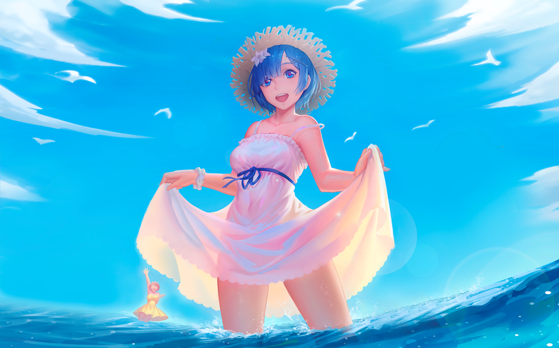 Rem (Re: Zero), Re:Zero Kara Hajimeru Isekai Seikatsu, Ram (Re: Zero), beach, anime