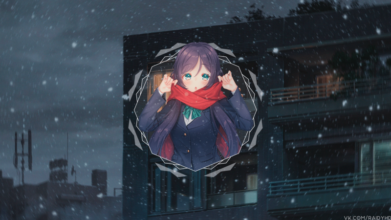 anime, anime girls, picture-in-picture, Love Live!, Nozomi Tojo, cold, snow, Toujou Nozomi, Love Live Series
