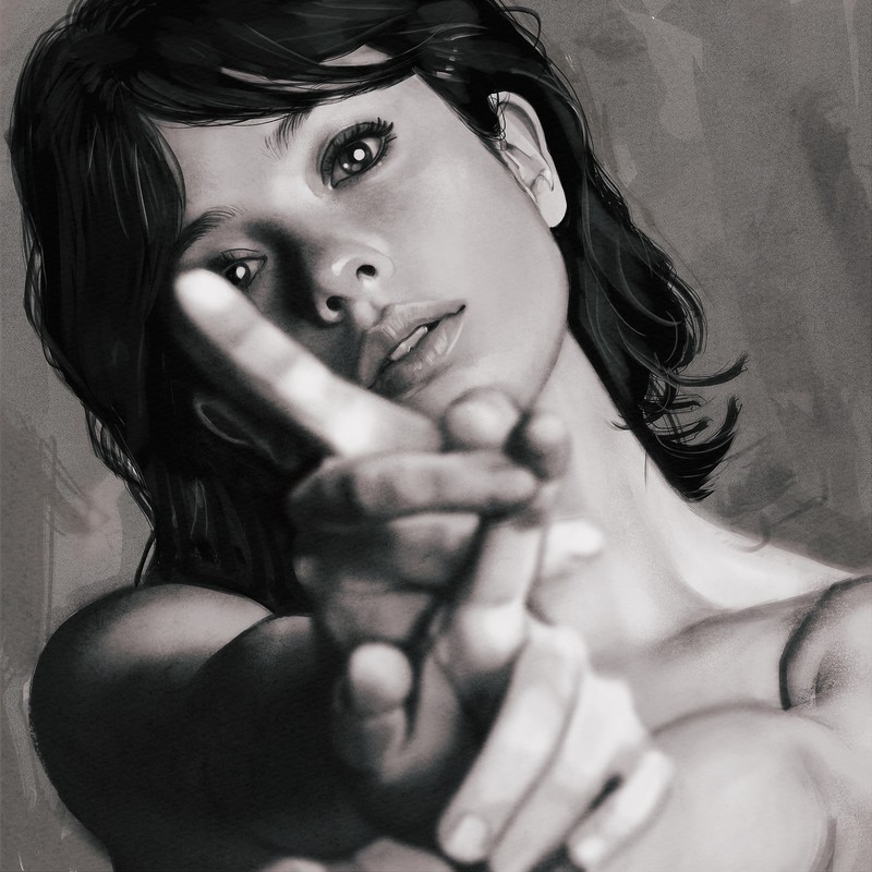 digital art, concept art, artwork, women, people, portrait, painting, Ivan Talavera, simple background, monochrome