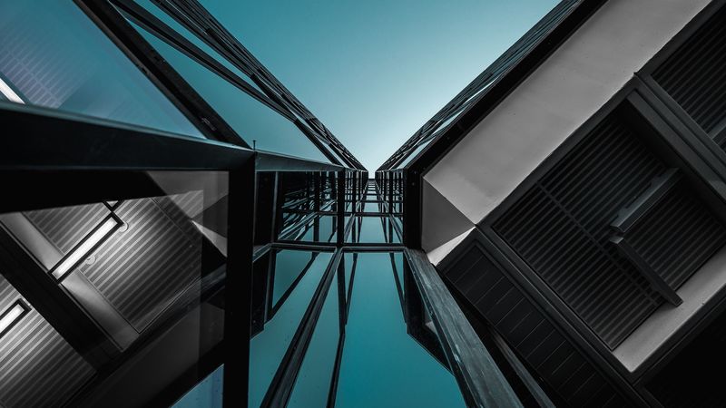architecture, facade, symmetry, construction, perspective, height, 4k