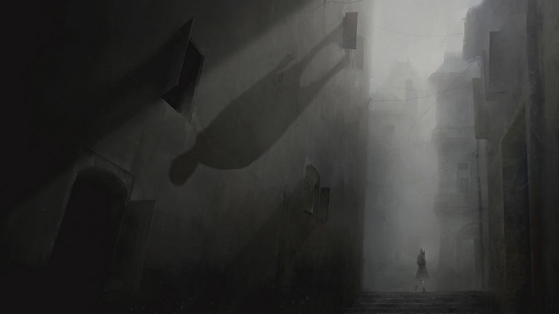 dark, artwork, digital art, digital painting, painting, gray, shadow fiend, women, alleyway, fantastic realism, fantasy art
