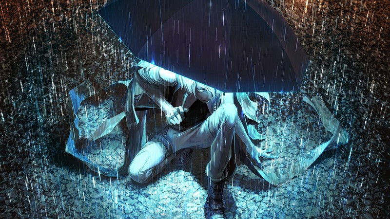 anime, outdoors, anime girls, night, rain