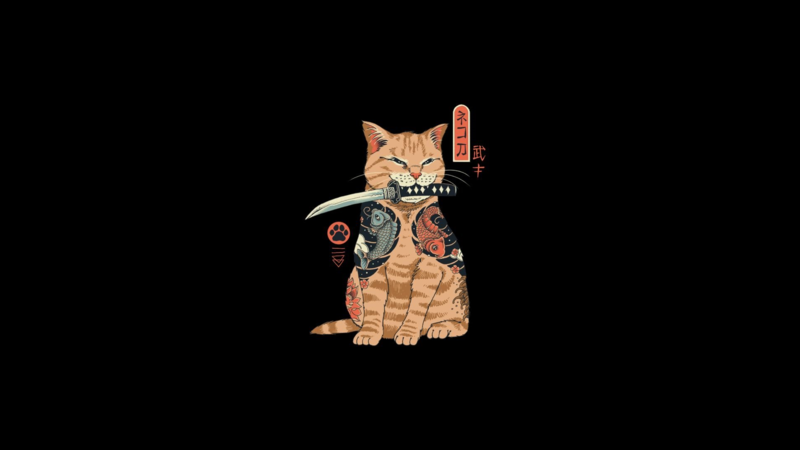 Ninja, minimalism, samurai, Japan, Japanese Art, Animal Collective, Kitty, Kitten by name Woof