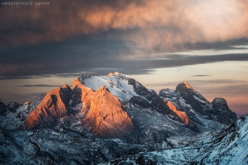 Anton Rostovskiy, landscape, mountains, snowy peak, clouds, sky, snow, rocks, photography