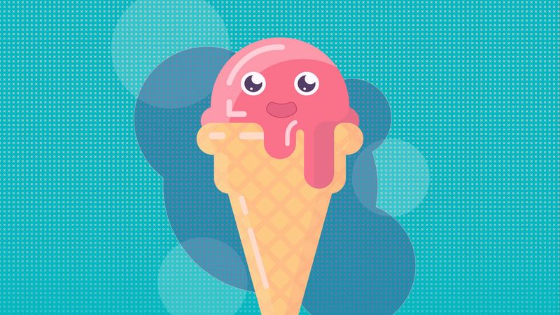 ice cream, horn, funny, face, melting, pink, 4k