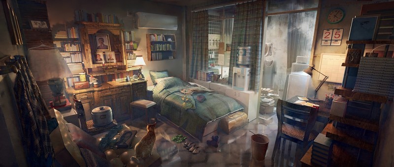 room, bed, desk
