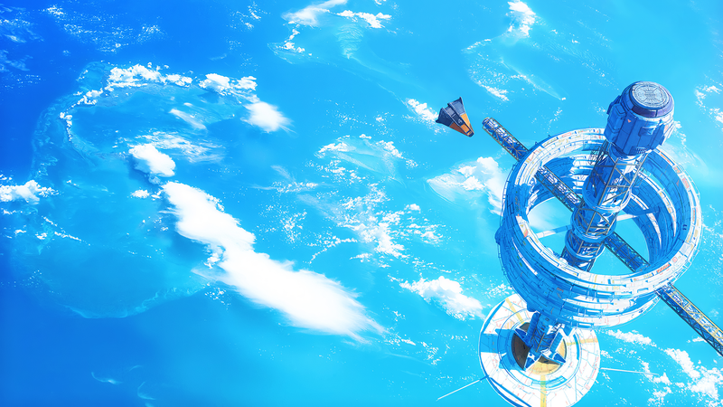 space station, spaceship, digital art, artwork, digital, clouds, Ring Space, rings, DOFRESH