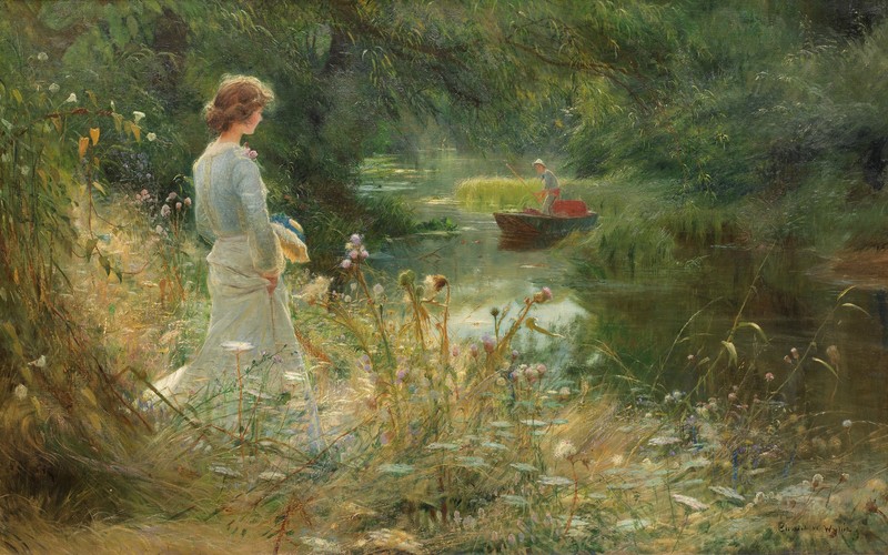 artwork, painting, outdoors, nature, women, classic art, Charles William Wyllie