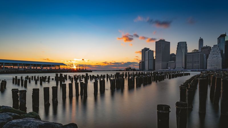 city, skyscrapers, evening, new york, usa, 4k