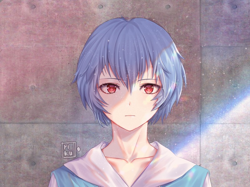 anime girls, anime, red eyes, purple hair, face, Neon Genesis Evangelion, Ayanami Rei
