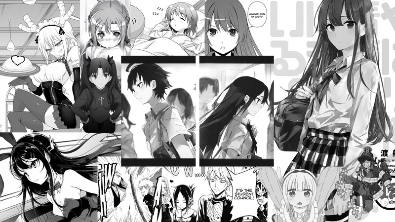 manga, anime, monochrome, anime girls