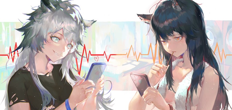 anime girls, anime, animal ears, dark hair, Arknights, Texas (Arknights), Lappland(Arknights)