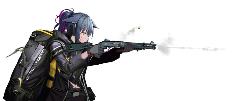 anime girls, anime, weapon, blue hair, white background, Arknights, Jessica(Arknights), shotgun