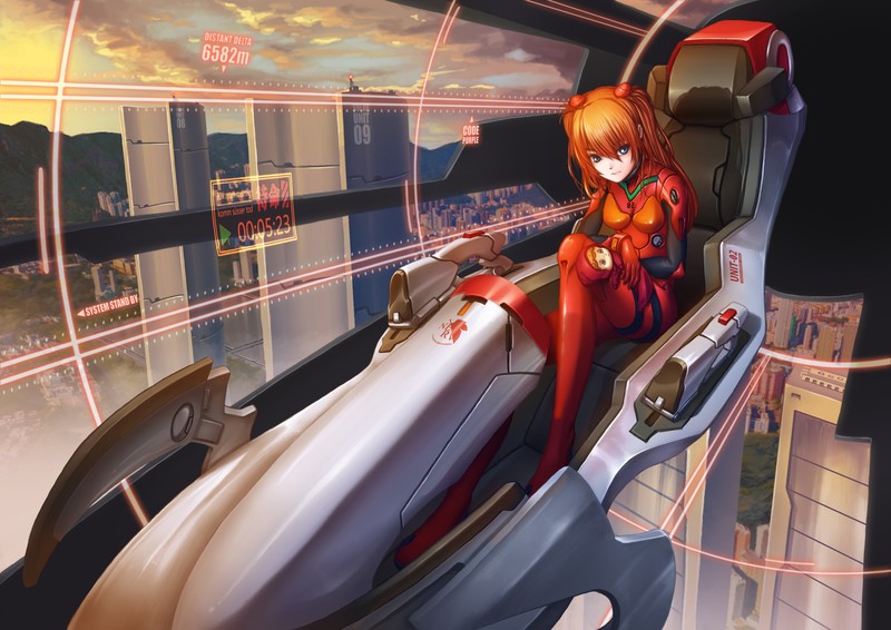 anime girls, anime, futuristic, redhead, numbers, Neon Genesis Evangelion, Eva Amari