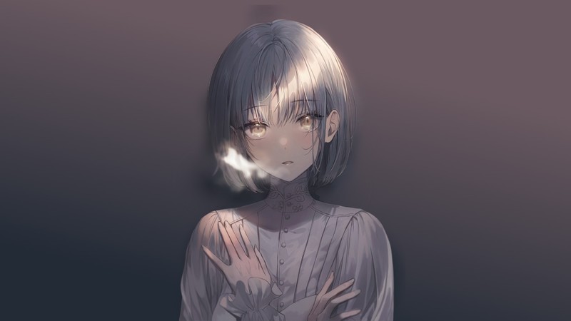 short hair, anime girls, anime, simple background, yellow eyes, sunlight, open mouth, looking at viewer, Bright Eyes