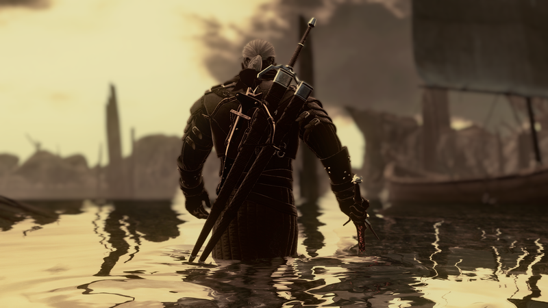 The Witcher, video games, sword, water, reflection, Geralt of Rivia, The Witcher 3: Wild Hunt