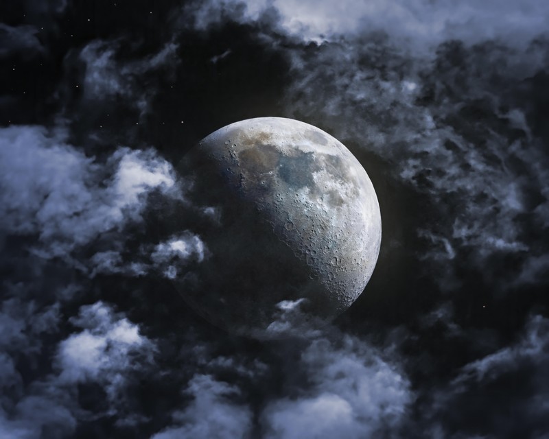 space, Moon, clouds, telescope, Composite