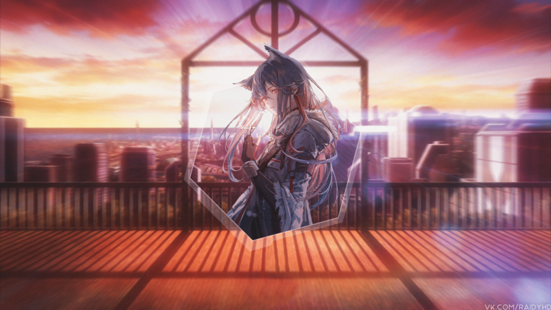 anime, anime girls, picture-in-picture, sunset