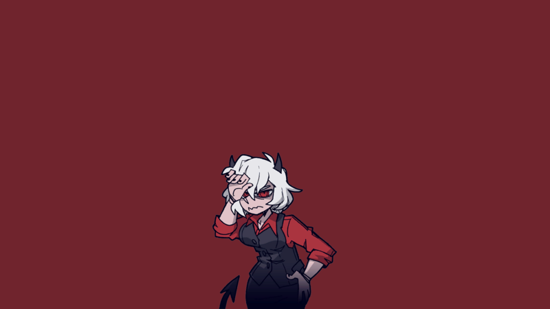Helltaker, demon girl, demon girls, horns, anime, anime girls, simple background, white hair, red eyes, tail