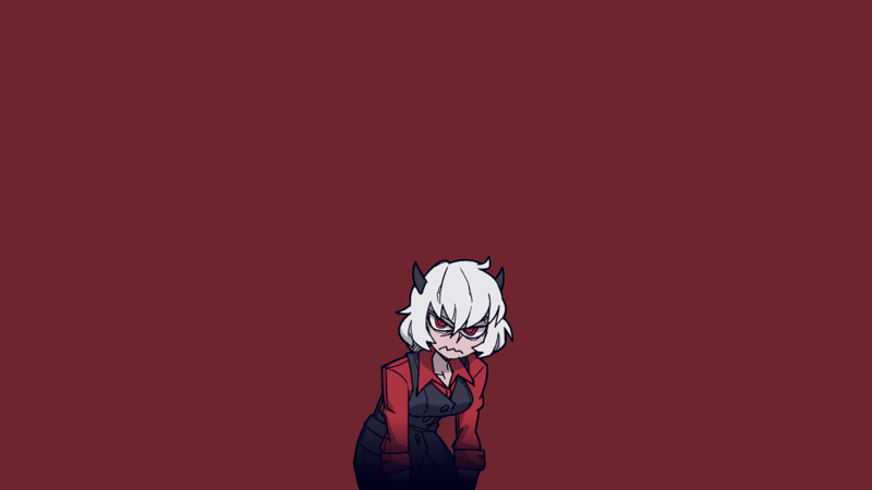 Helltaker, demon girl, demon girls, horns, anime, anime girls, simple background, white hair, red eyes, tail