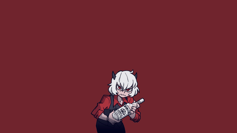 Helltaker, demon girl, demon girls, horns, anime, anime girls, simple background, white hair, red eyes, tail, alcohol