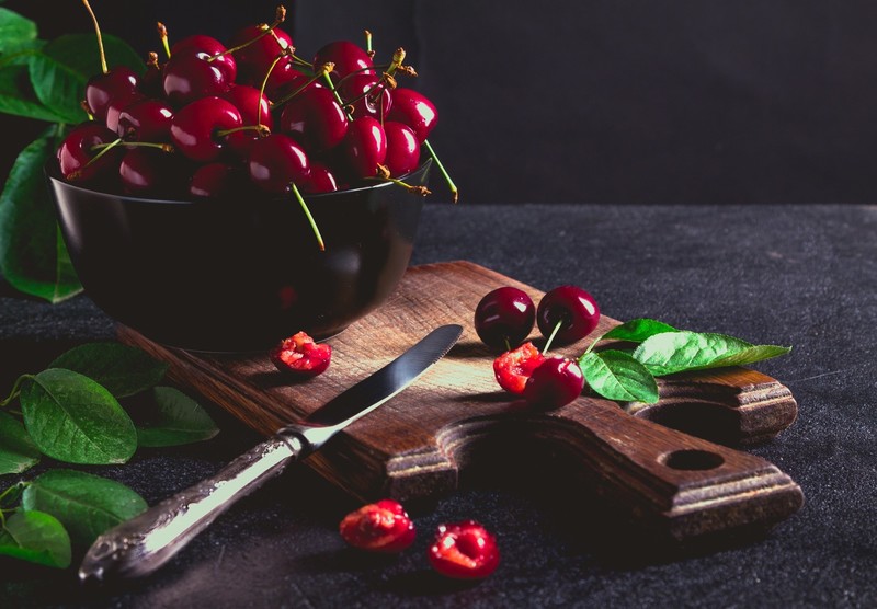 food, fruit, cherries (food), knife