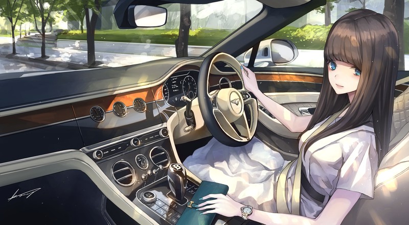 anime girls, black hair, long hair, Bentley, anime