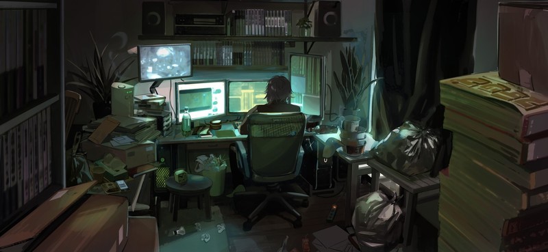 anime, original characters, computer, artwork, interior, graphics tablets
