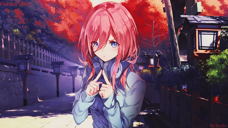 Nakano Miku, anime, anime girls, headphones, long hair, manga, blue eyes, 5-toubun no Hanayome, go toubun no hanayome