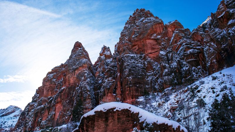 mountains, rocks, stone, steep, snowy, 4k