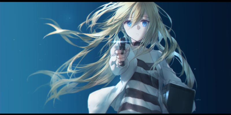anime, anime girls, swd3e2, Angels of Death, Rachel Gardner, blond hair, blue eyes, pistol