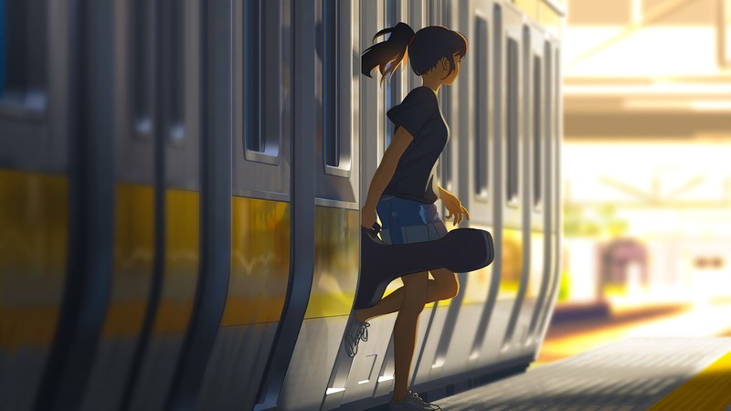 anime girls, anime, black hair, ponytail