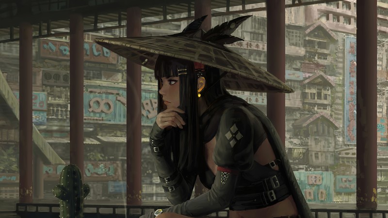 original characters, black hair, hat, fantasy girl, anime, anime girls, fantasy art, GUWEIZ
