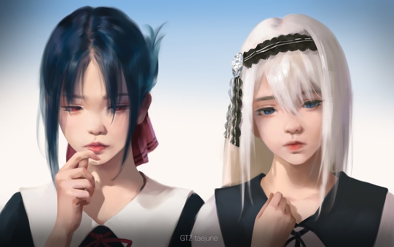 anime, anime girls, digital art, artwork, 2D, portrait, Taejune Kim, Kaguya-Sama: Love is War, Kaguya Shinomiya, Shirogane Kei