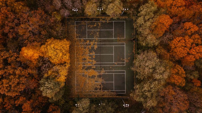 tennis, tennis court, autumn, aerial view, 4k