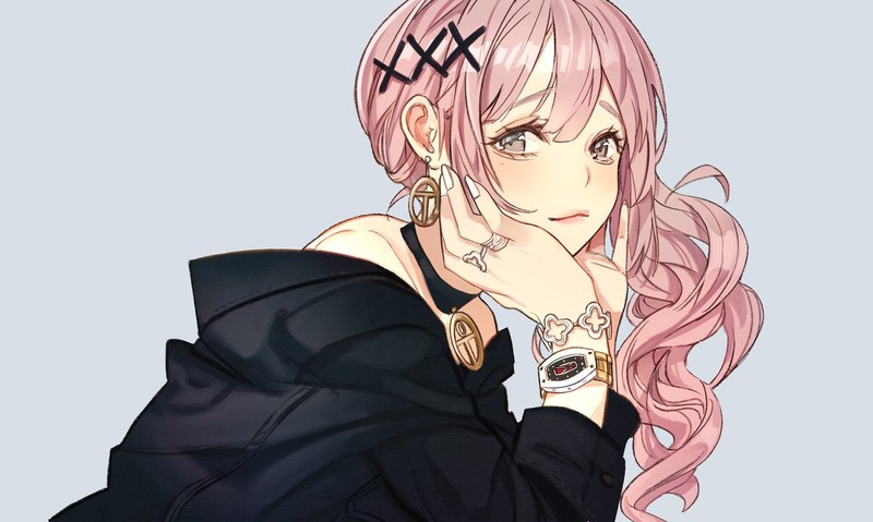 anime, anime girls, pink hair, white nails, gray eyes, artwork, 2D