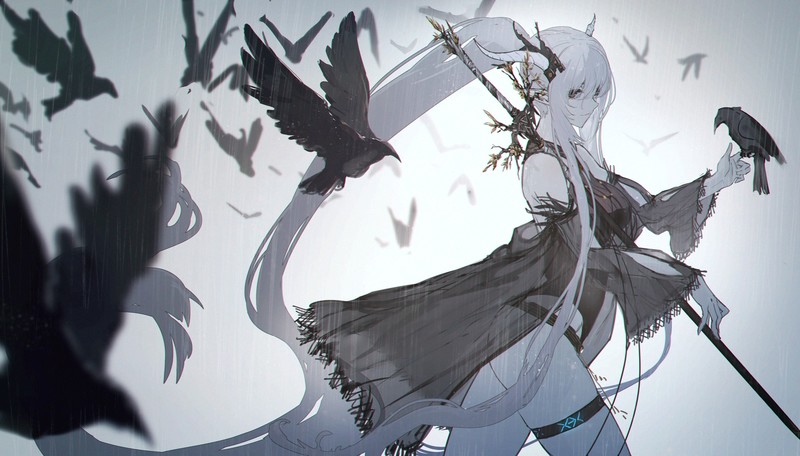 anime girls, long hair, anime, fantasy girl, birds