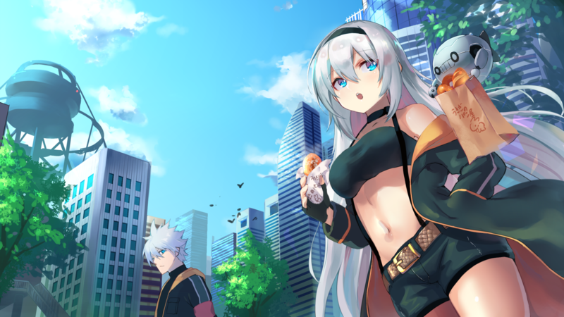 long hair, gray hair, aqua eyes, food, anime