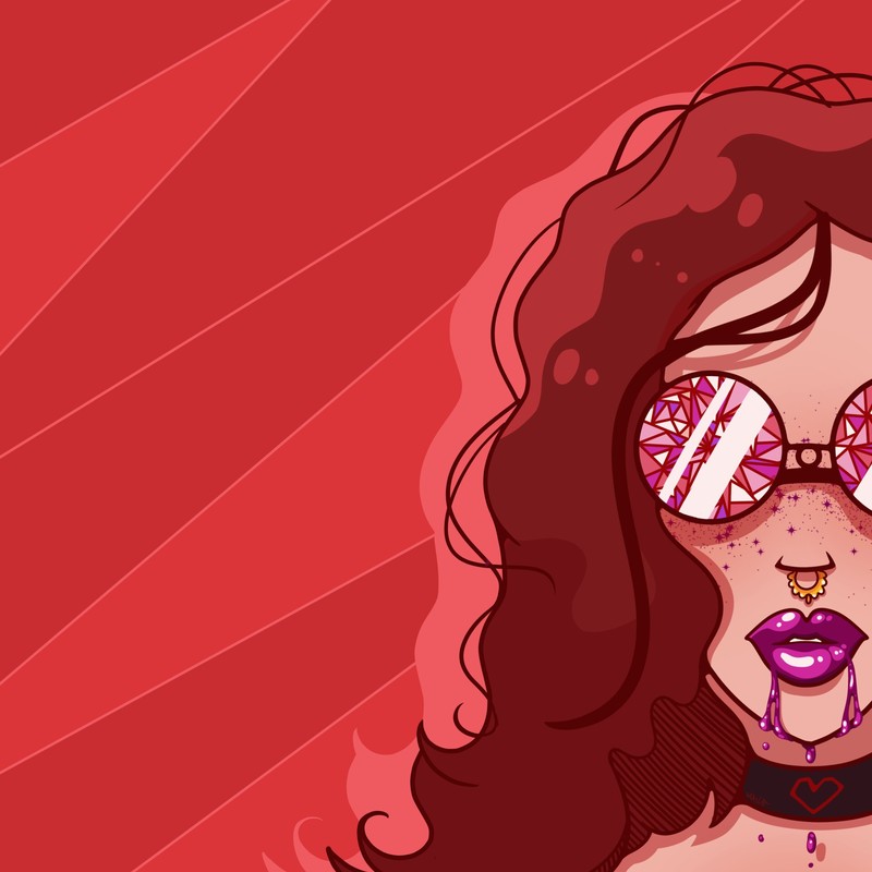 women, face, artwork, shades, red glasses