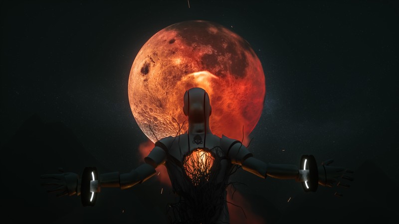 3D, digital art, artwork, illustration, Blood moon, ritual, sky, stars, landscape